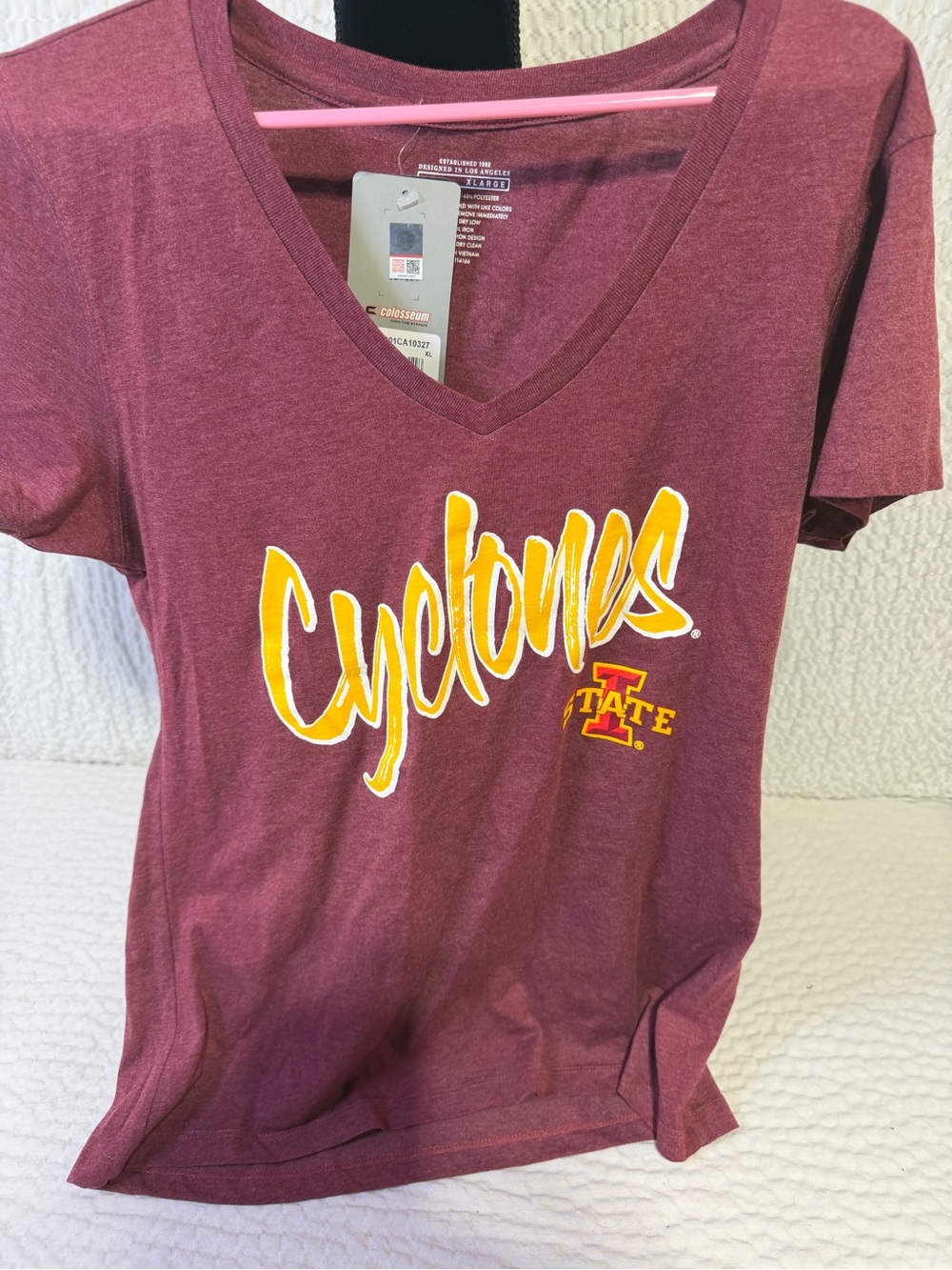 Colosseum Maroon V-Neck 'Cyclones' Tee with Yellow Logo